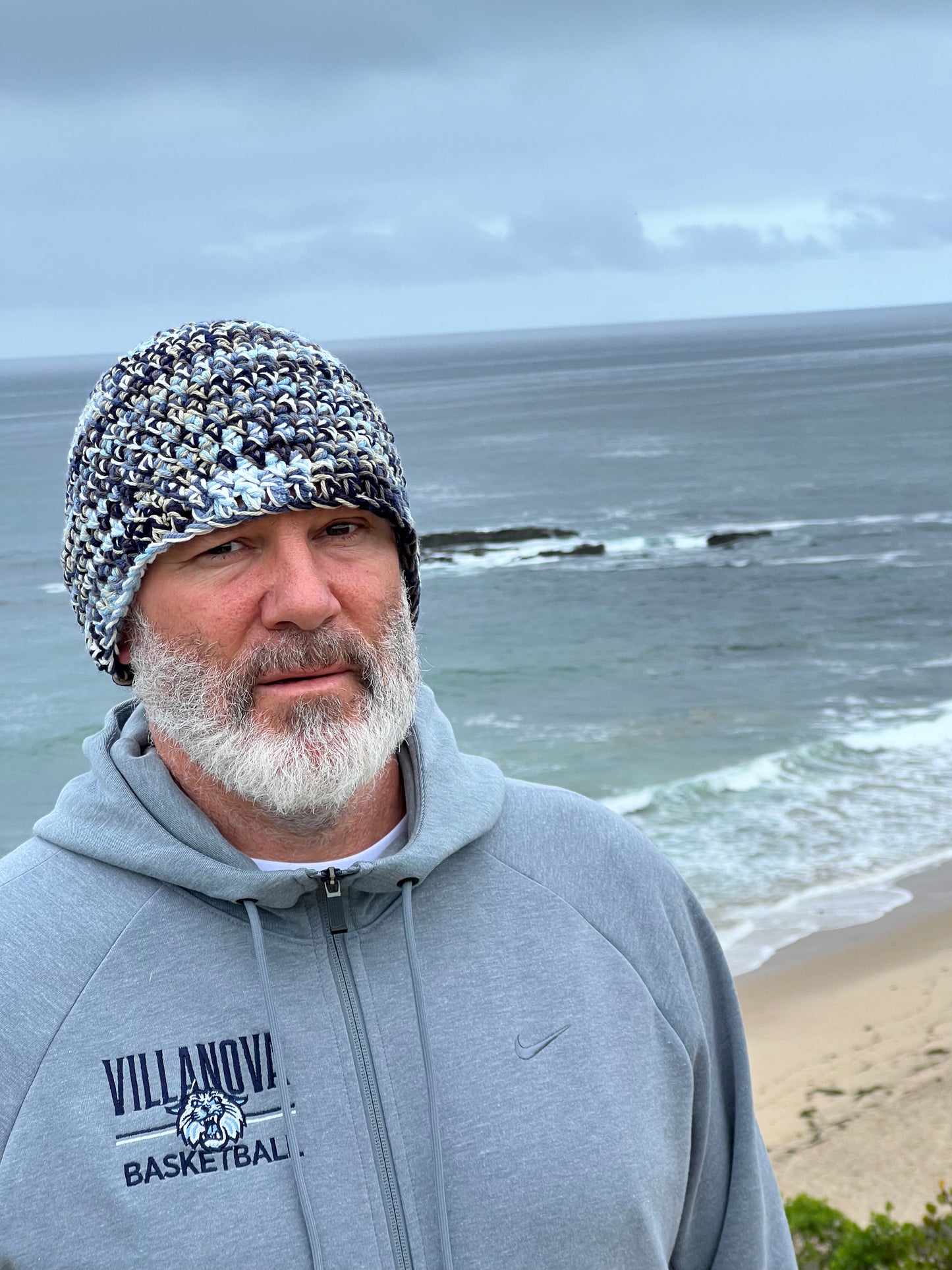 Blended Blue Freeform Crochet Beanie