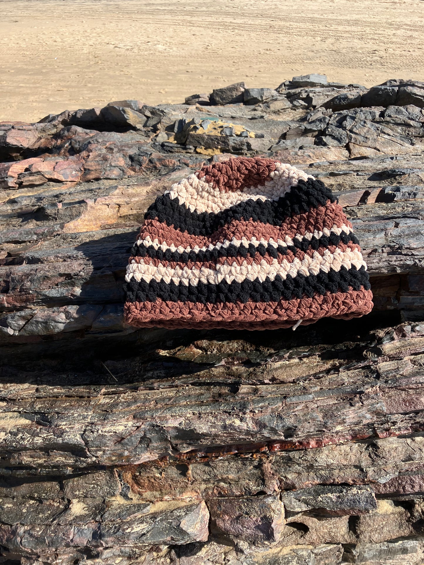 Crystal Cove Collection: Concretion Beanie (Brown, Tan, Black)